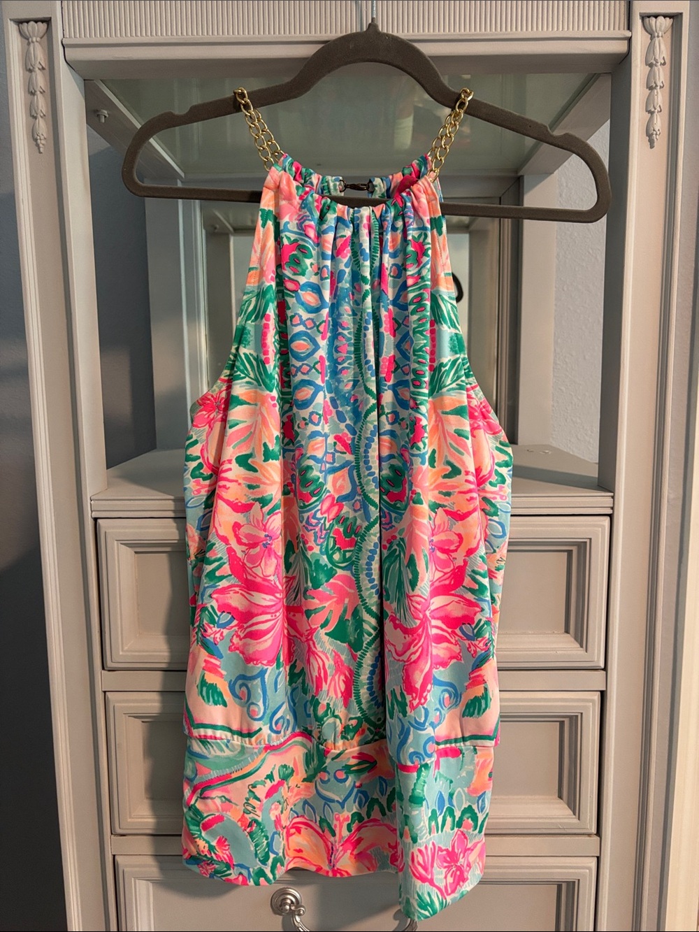 Girls Floral Halter One-Piece Swimsuit - Pink & Teal